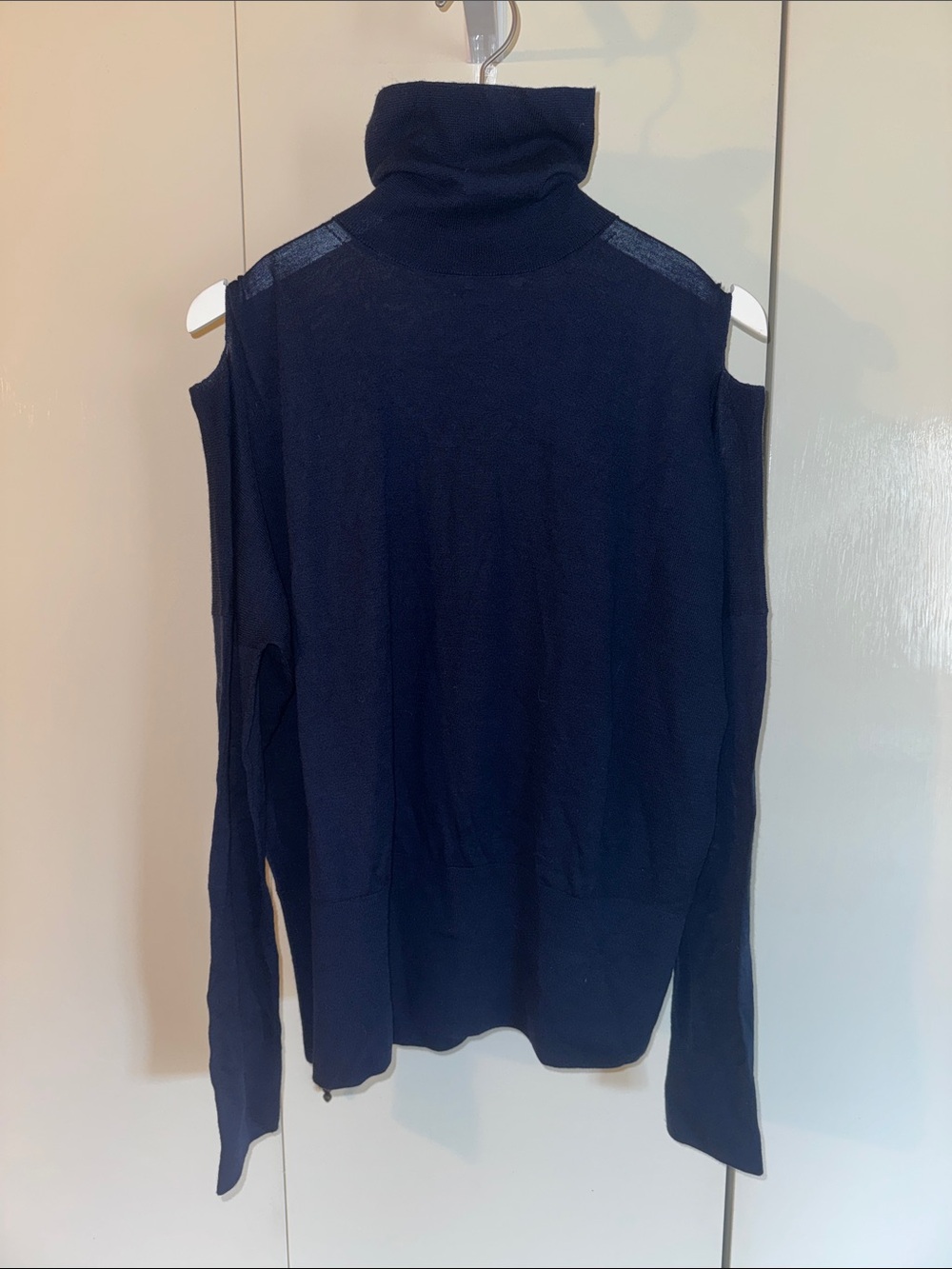 VINCE Navy Shoulder Cut-Out Turtleneck Sweater